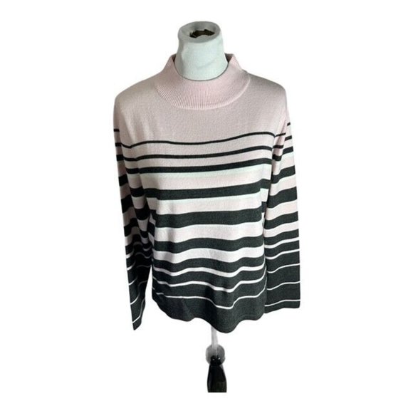Croft & Barrow Women's Striped Mock Turtleneck Sweater Size Large Pink Gray - Picture 1 of 6